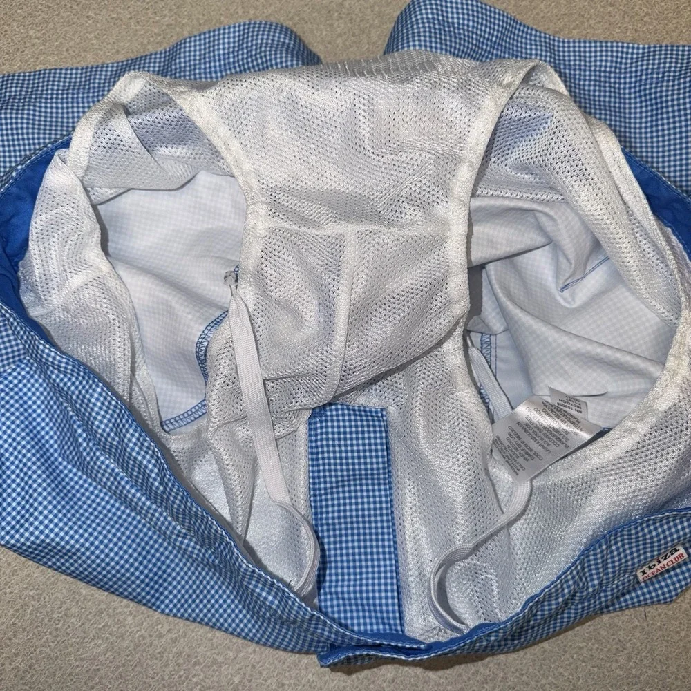 Ibiza Ocean Club Mens Size 36 Mesh Lined Swim Trunks Checked Blue White 6